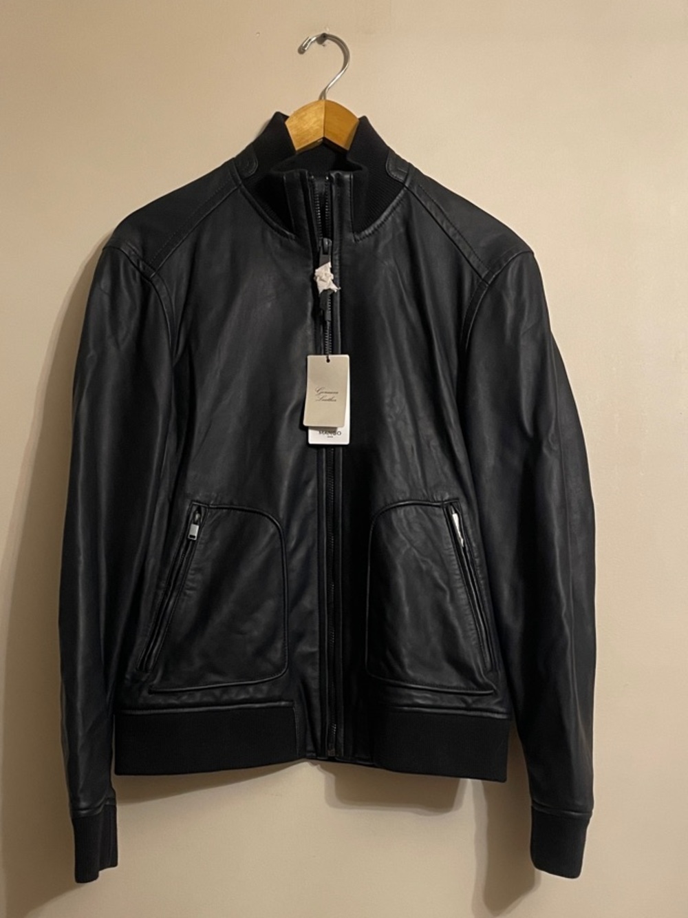 Mango MNG Man Genuine Leather Black Bomber Jacket Men’s US M NWT
